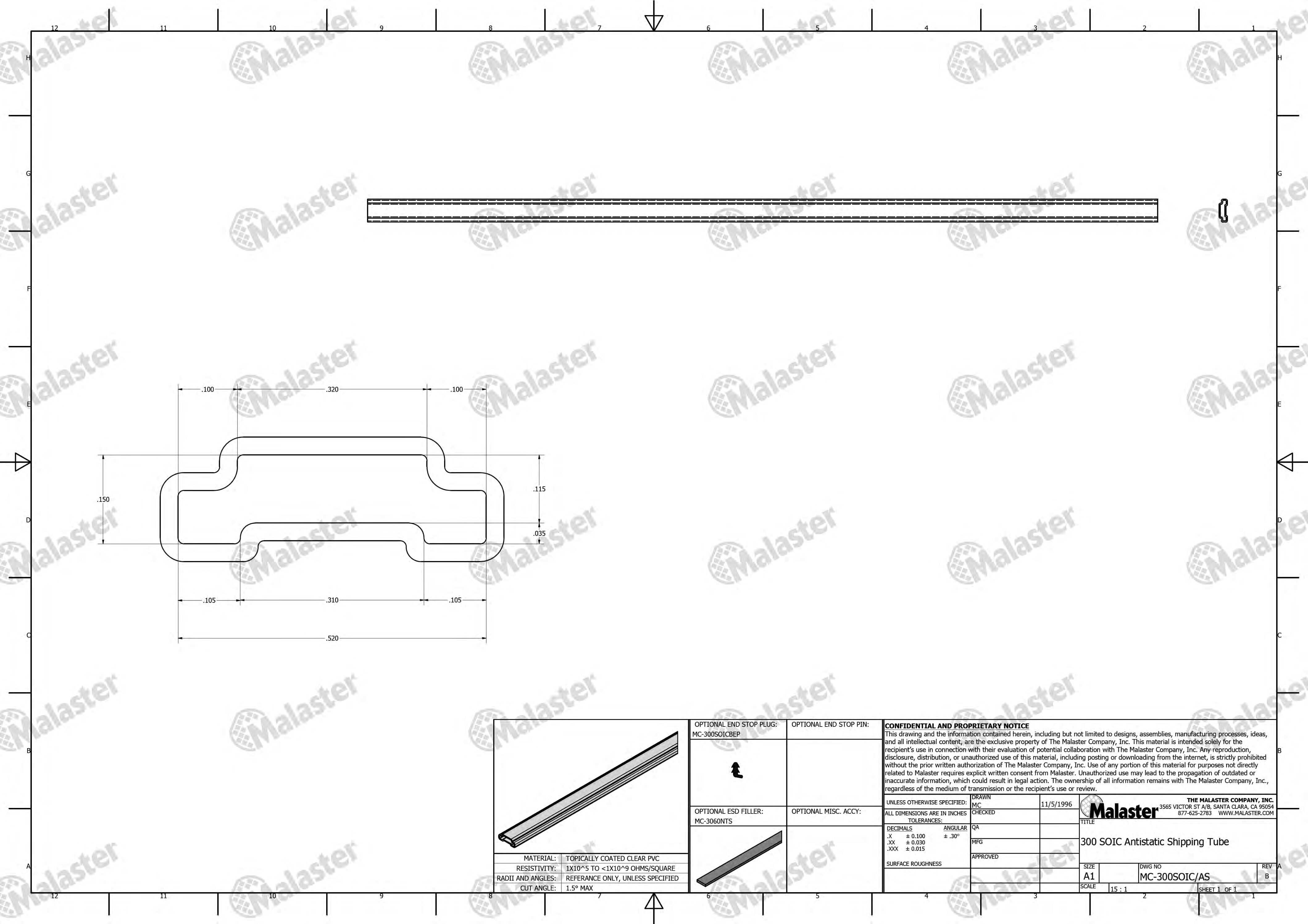 MC-300SOIC/AS 300 Mil SOIC Anti Static Plastic IC Shipping Tubes - Image 5