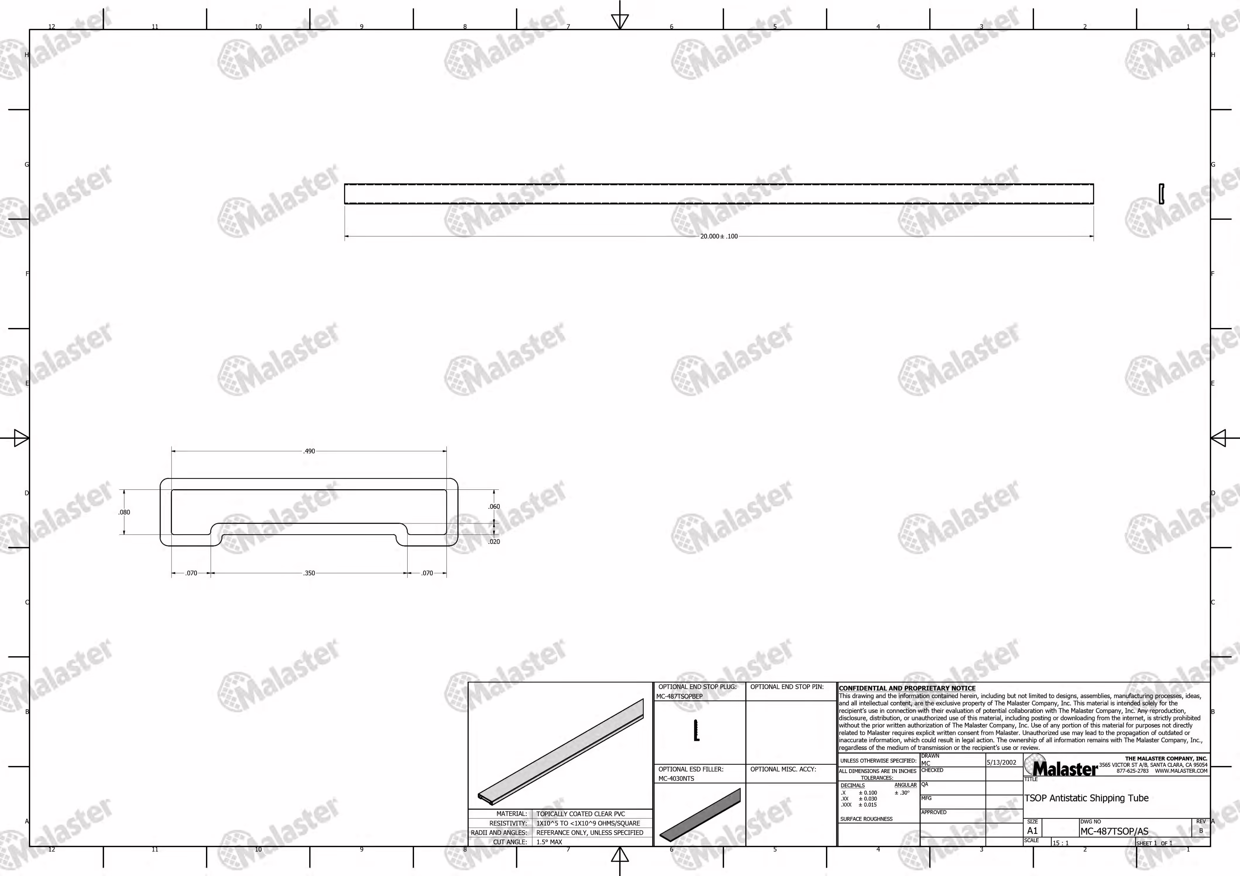 MC-487TSOP/AS 490 Mil TSOP Anti Static Plastic IC Shipping Tubes - Image 5