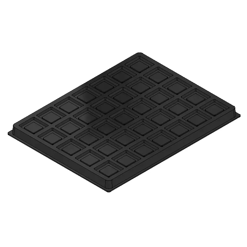 MC-76524 Conductive Tray Insert for 28 Lead QFP – Durable and reusable ESD packaging solution.