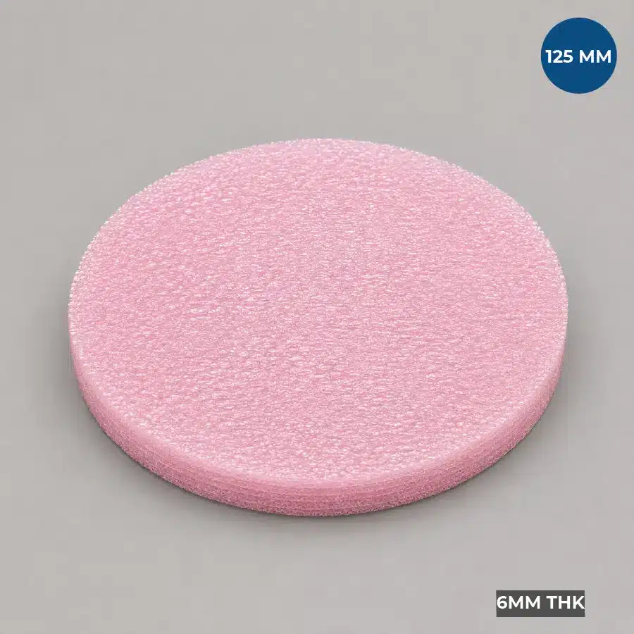 125 MM Firm Wafer Cushion Foam Disc manufactured from pink closed-cell antistatic foam for semiconductor wafer packaging