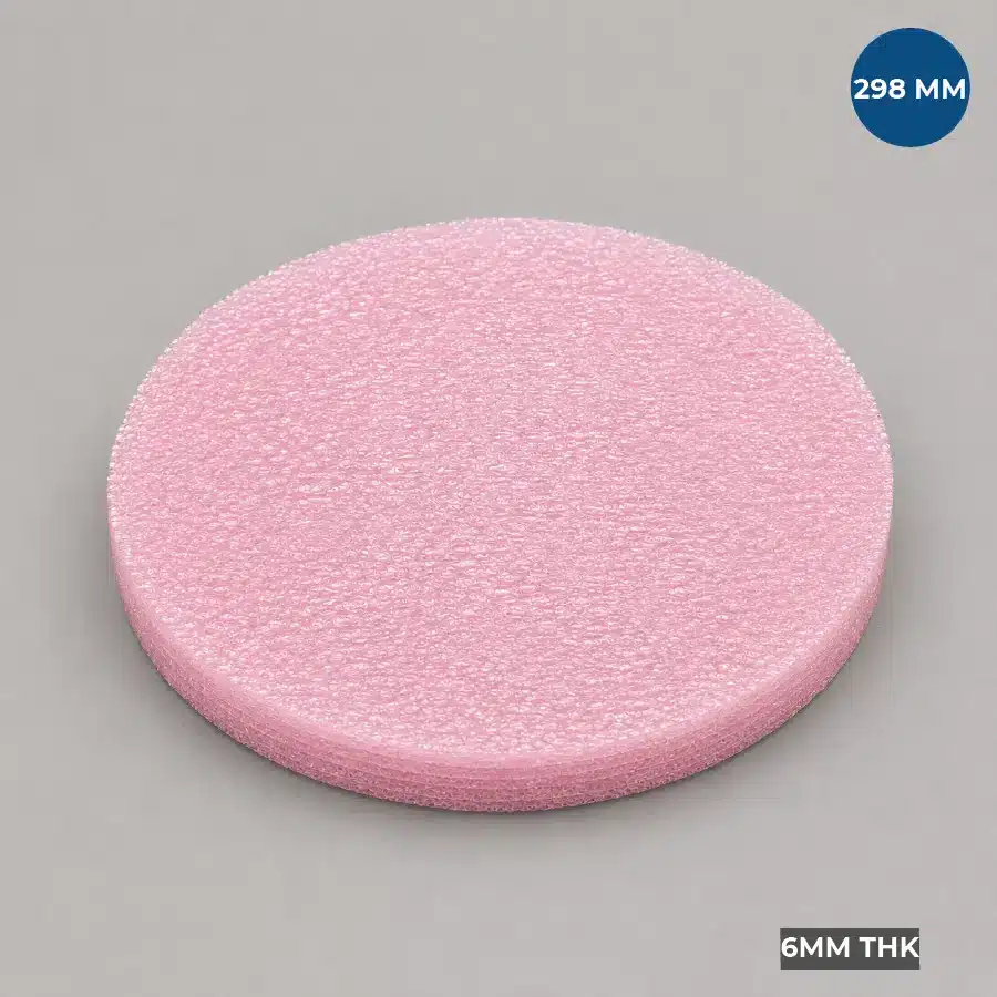 298 MM Firm Wafer Cushion Foam Disc manufactured from pink closed-cell antistatic foam for semiconductor wafer packaging