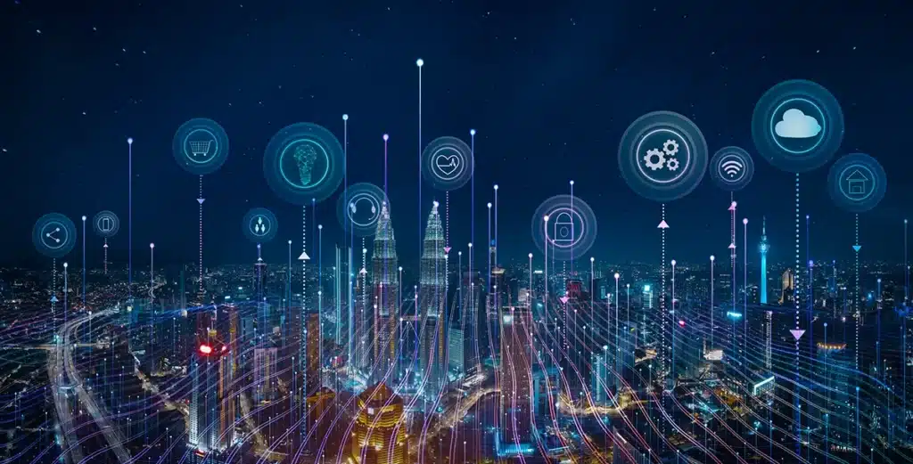 Connected IoT network illustrating ESD protection needs for smart devices