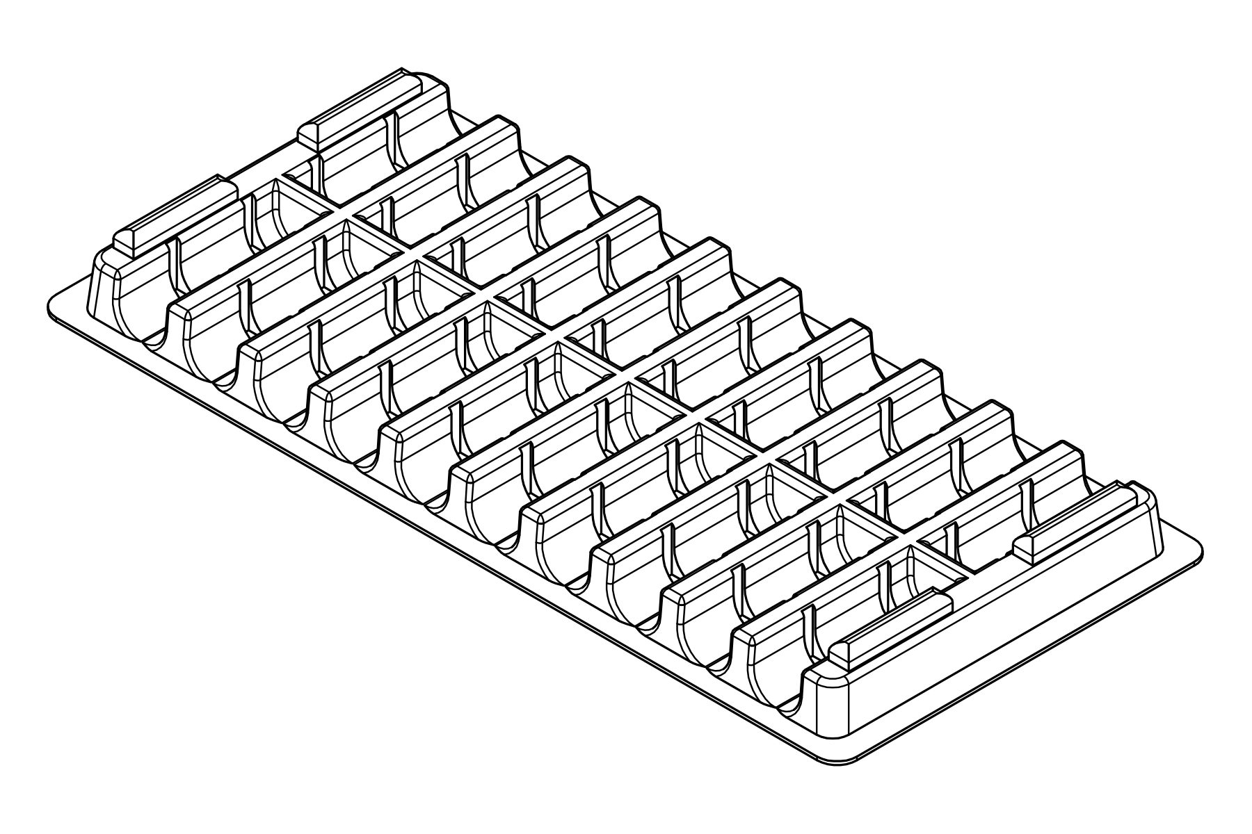 Isometric line drawing of the MC-77005 thermoformed tray showing 20 cavities for to-5 devices.
