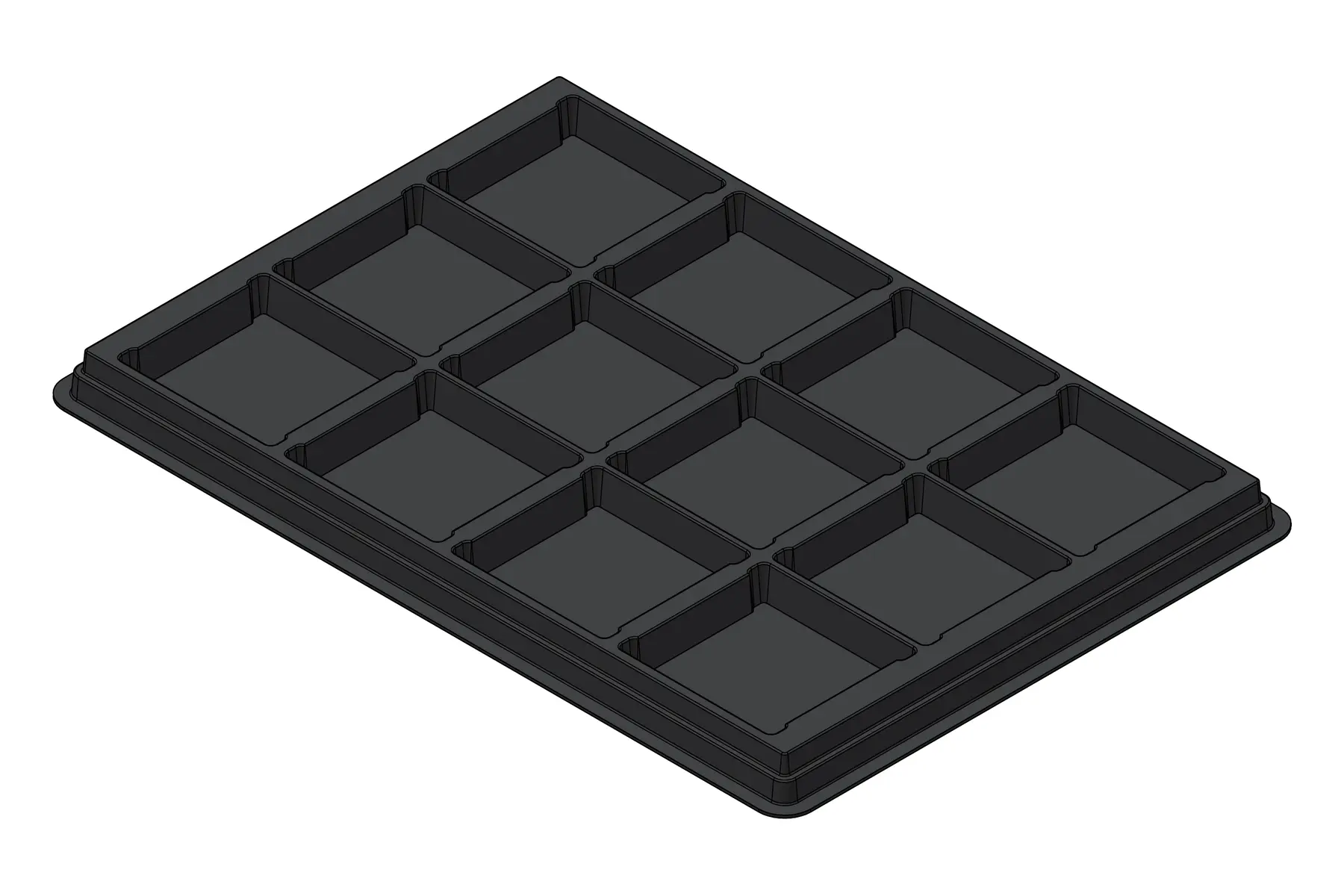 Black rendering of the MC-77112 thermoformed tray showing 12 individual cavities.