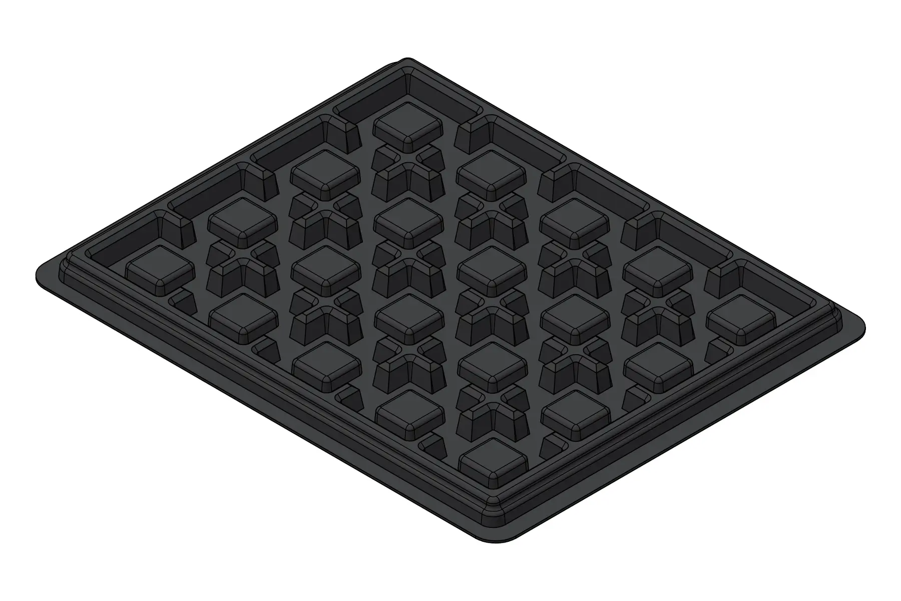 Black rendering of the MC-77114 thermoformed tray showing 20 individual cavities.