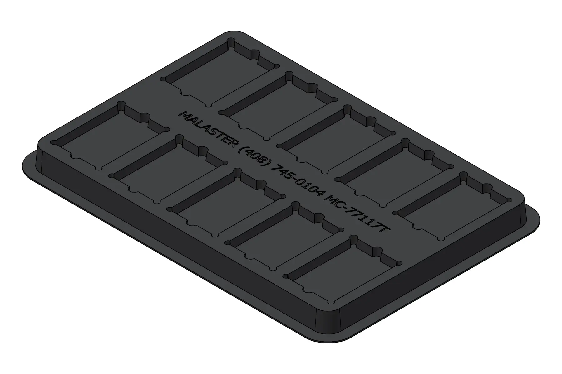 Black rendering of the MC-77117 thermoformed tray showing 10 individual cavities.