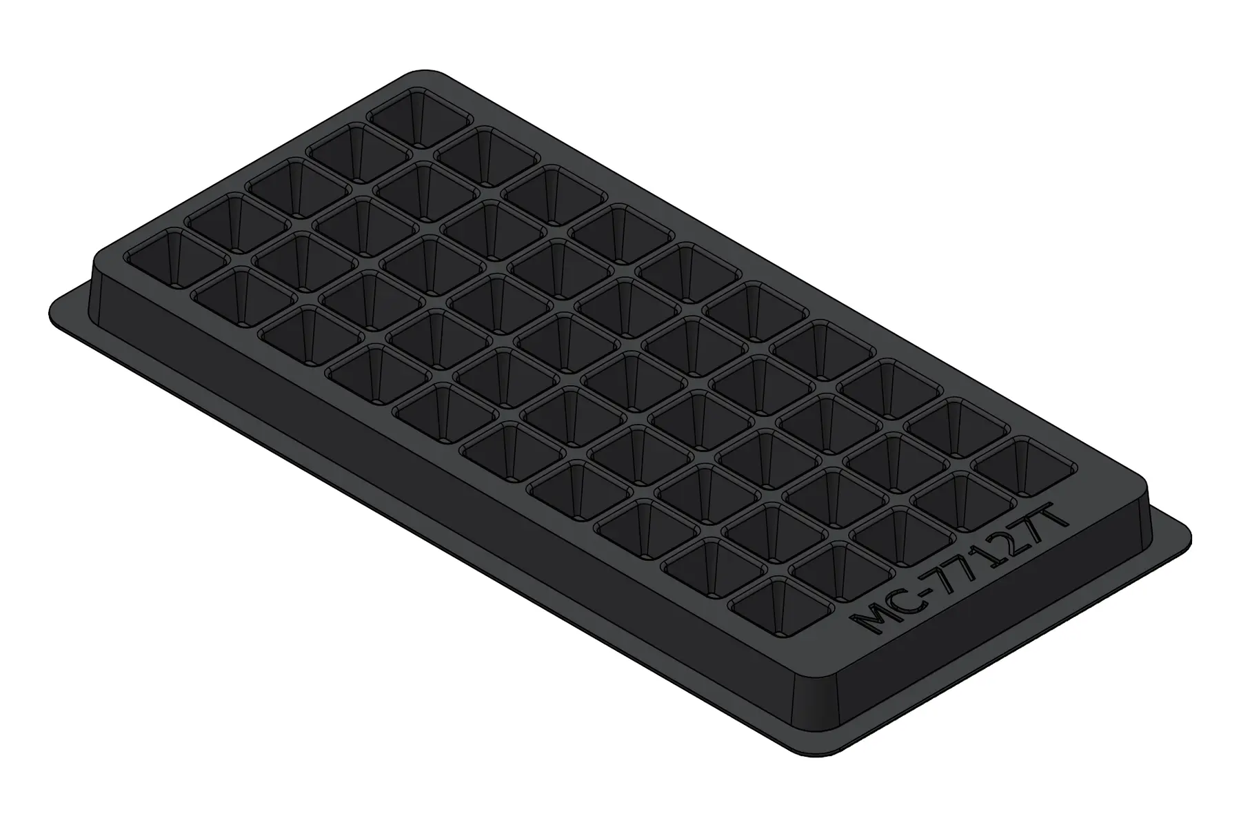 Black rendering of the MC-77127 thermoformed tray showing 50 individual cavities.