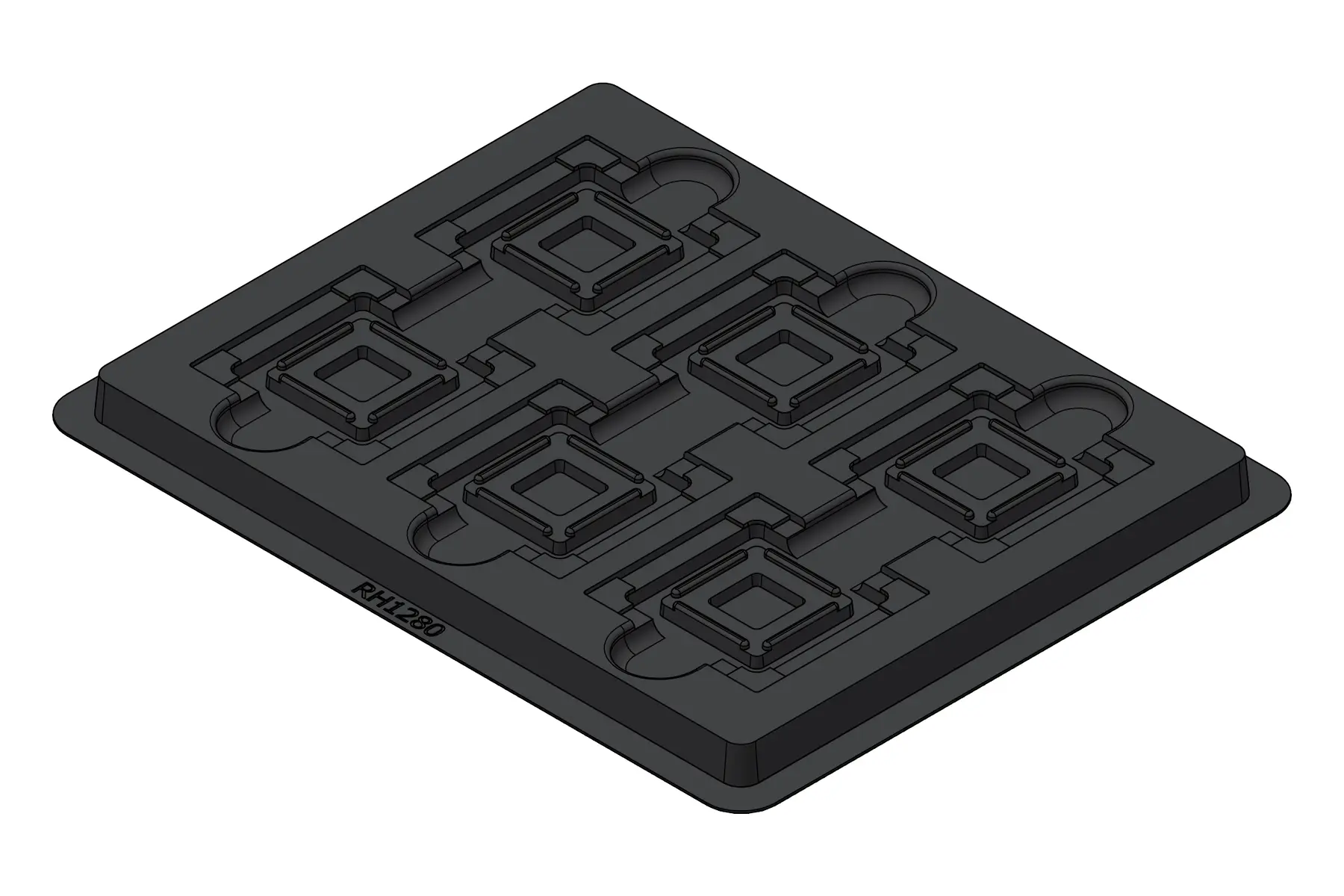 Black rendering of the MC-77136 thermoformed tray showing 6 individual cavities.