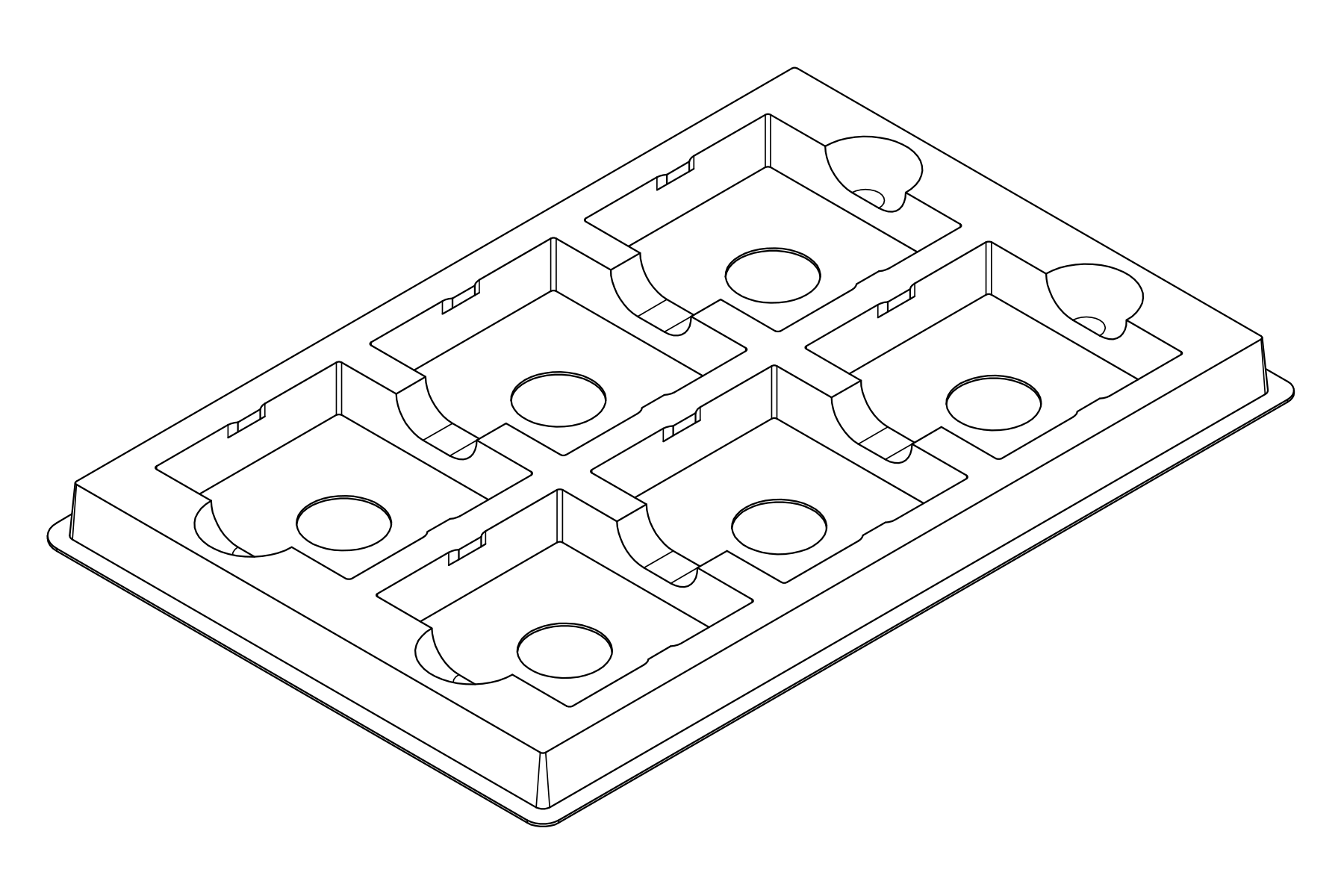 Line view of the six-cavity MC-77231 configuration showing its pocket walls, base openings and access relief.
