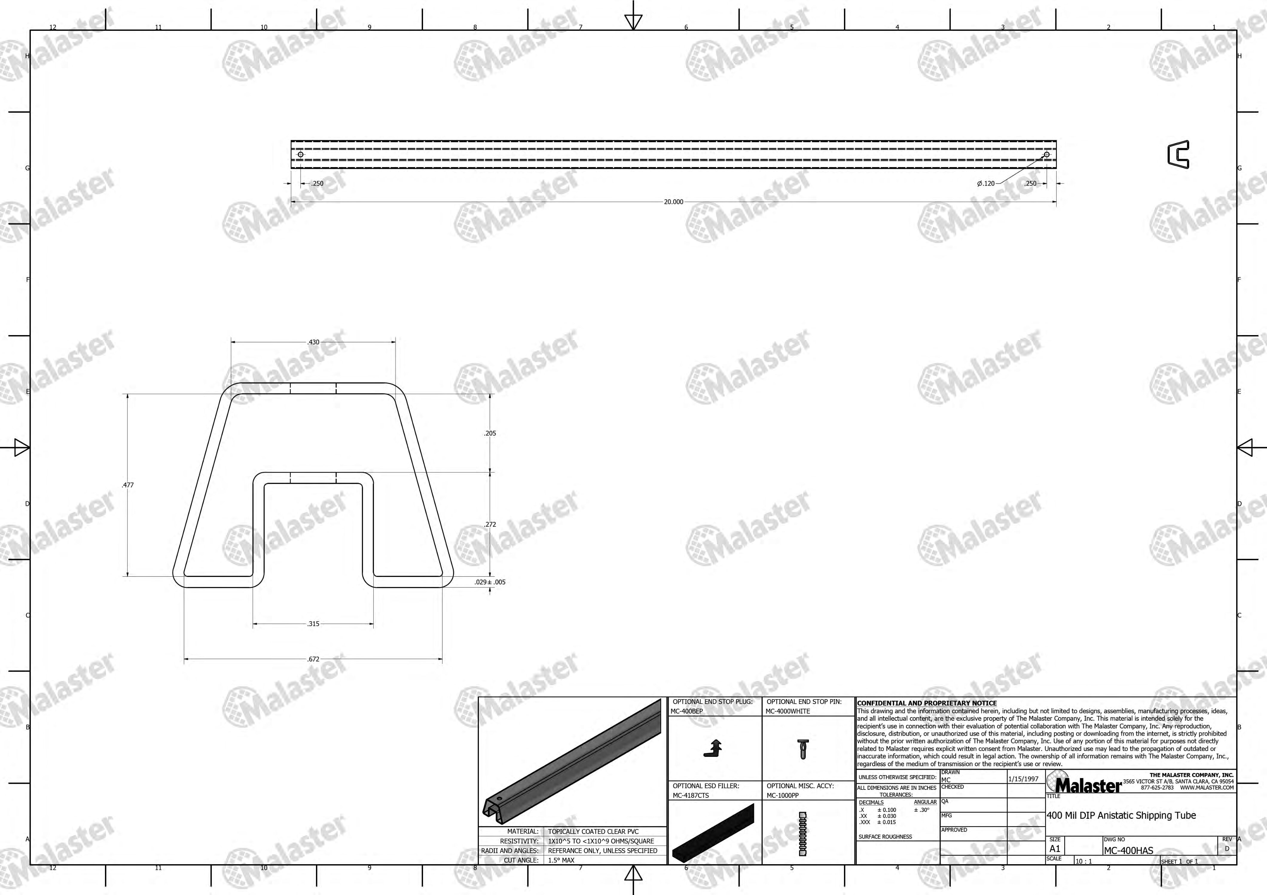 MC-400HAS 400 Mil DIP Anti Static Plastic IC Shipping Tubes - Image 5