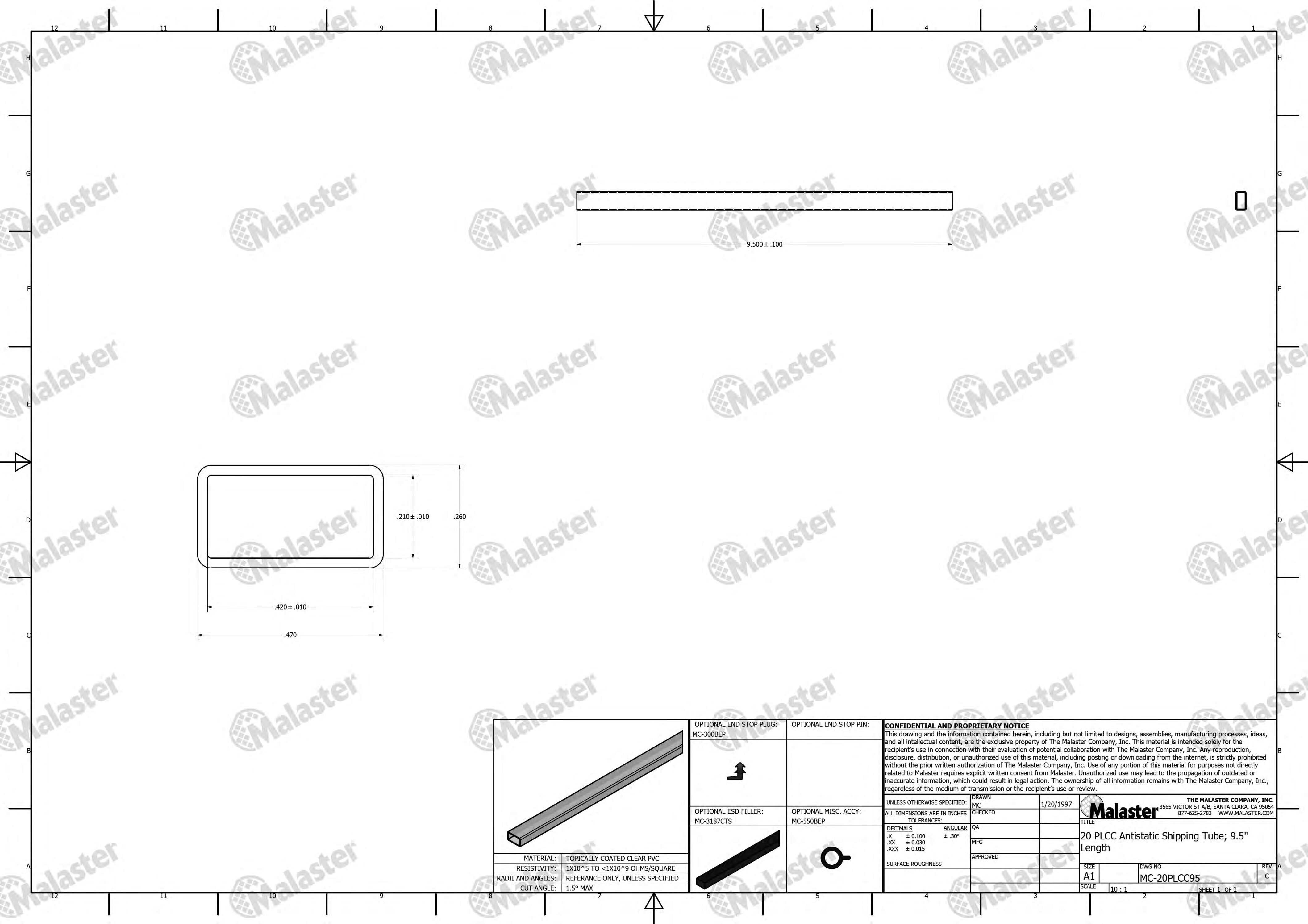 MC-20PLCC95 20 Lead PLCC Antistatic Plastic IC Shipping Tubes - Image 5