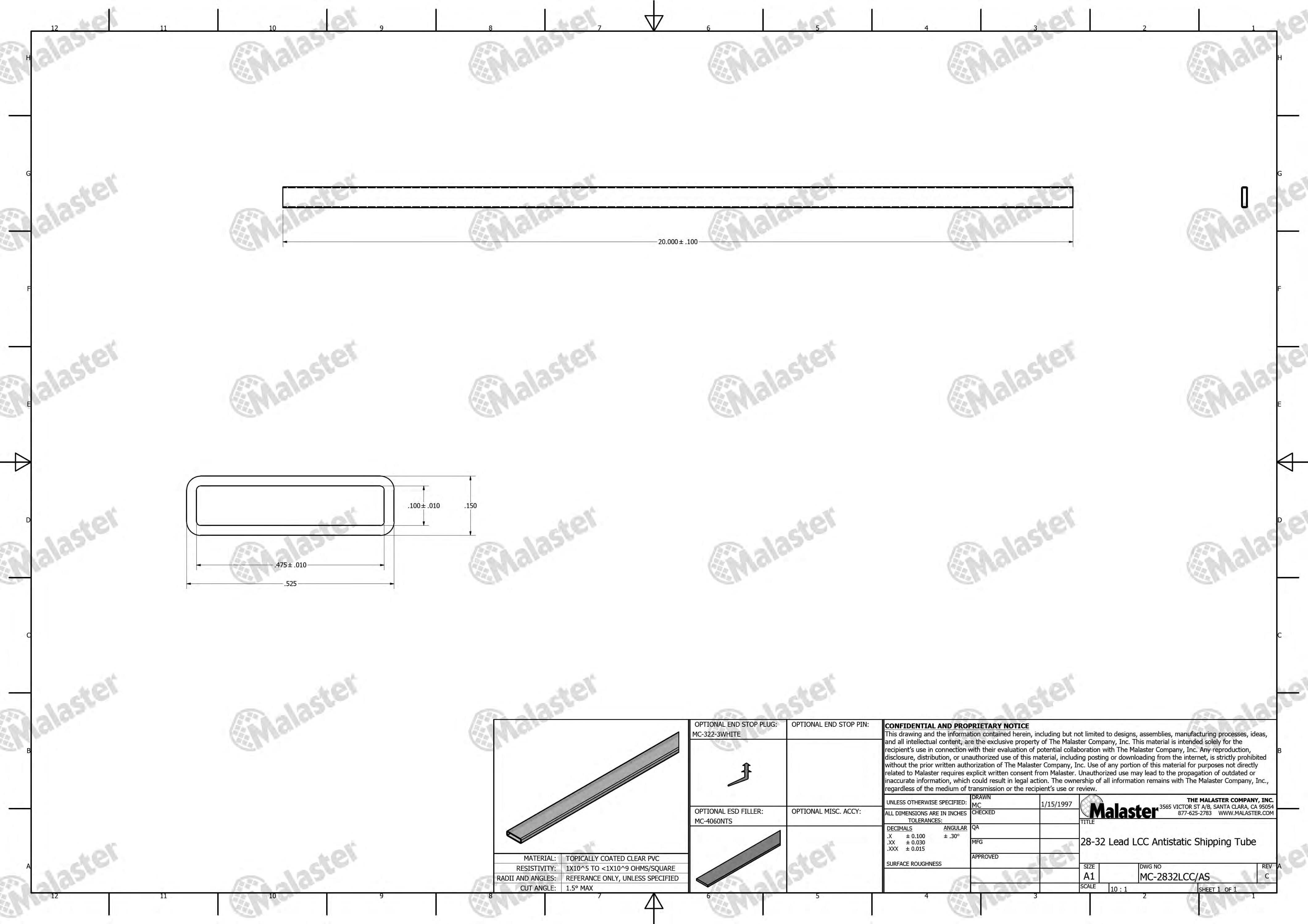 MC-2832LCC/AS 28-32 Lead LCC Antistatic Plastic IC Shipping Tubes - Image 5