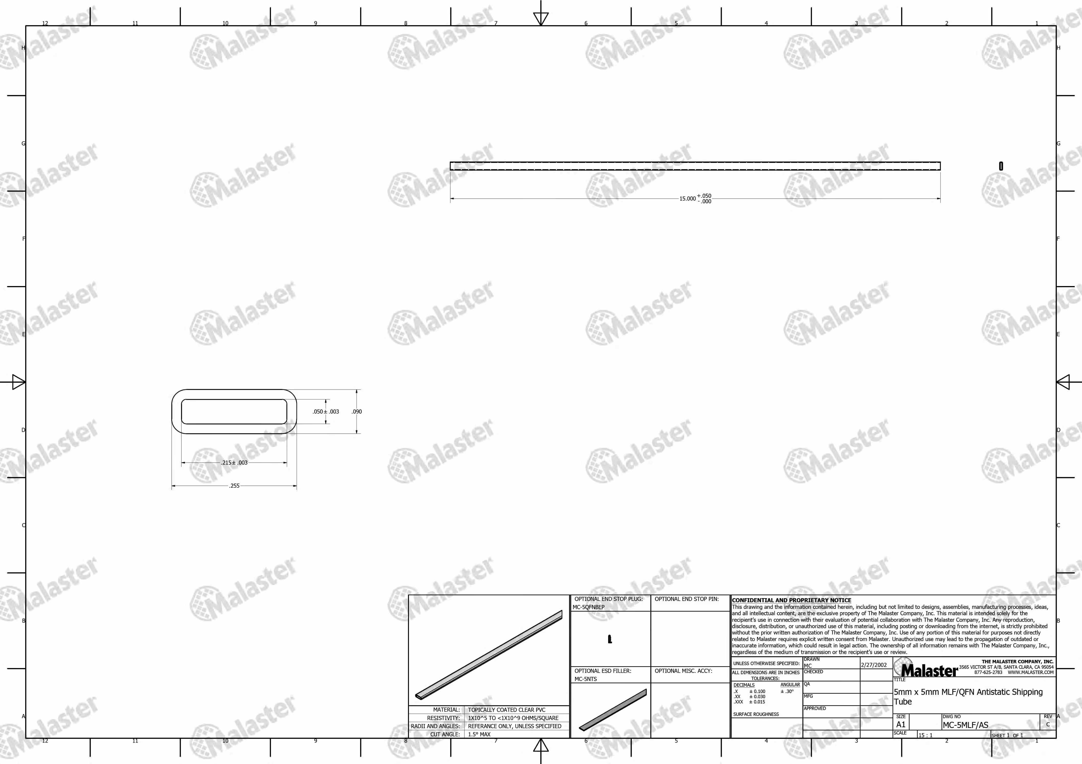 MC-5MLF/AS 5x5 MLF/QFN Anti Static Plastic IC Shipping Tubes - Image 5