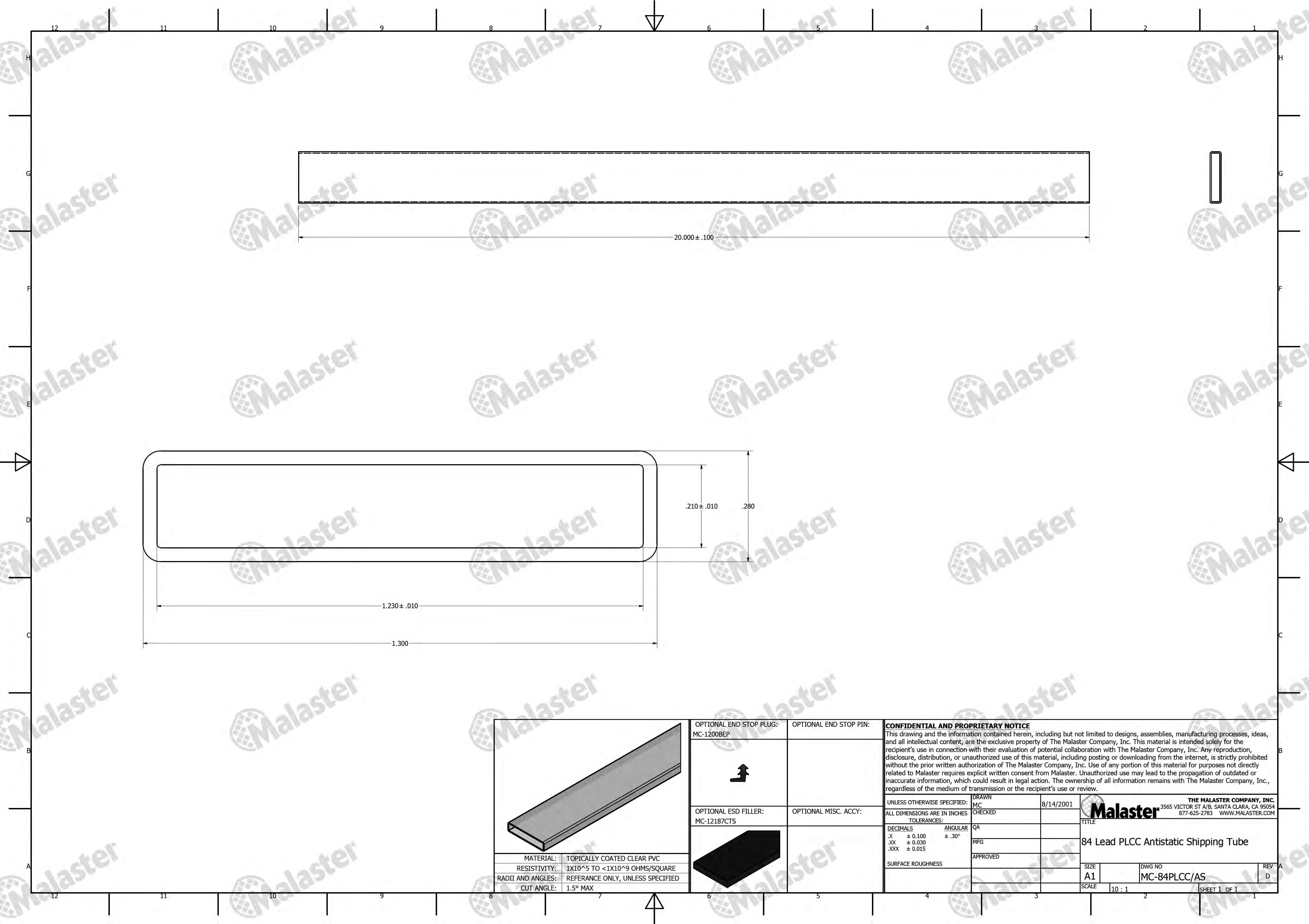 MC-84PLCC/AS 84 Lead PLCC Antistatic Plastic IC Shipping Tubes - Image 5
