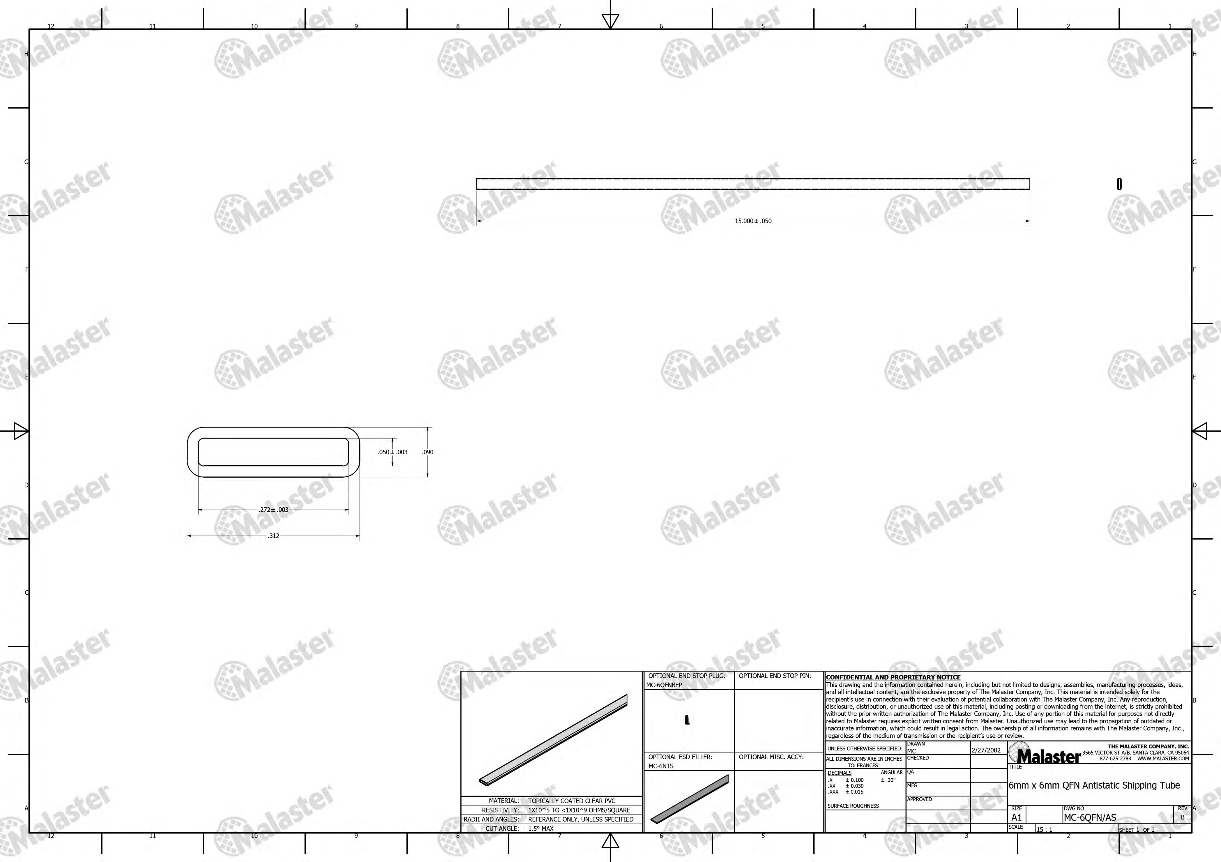 MC-6QFN/AS 6x6 QFN Anti Static Plastic IC Shipping Tubes - Image 5