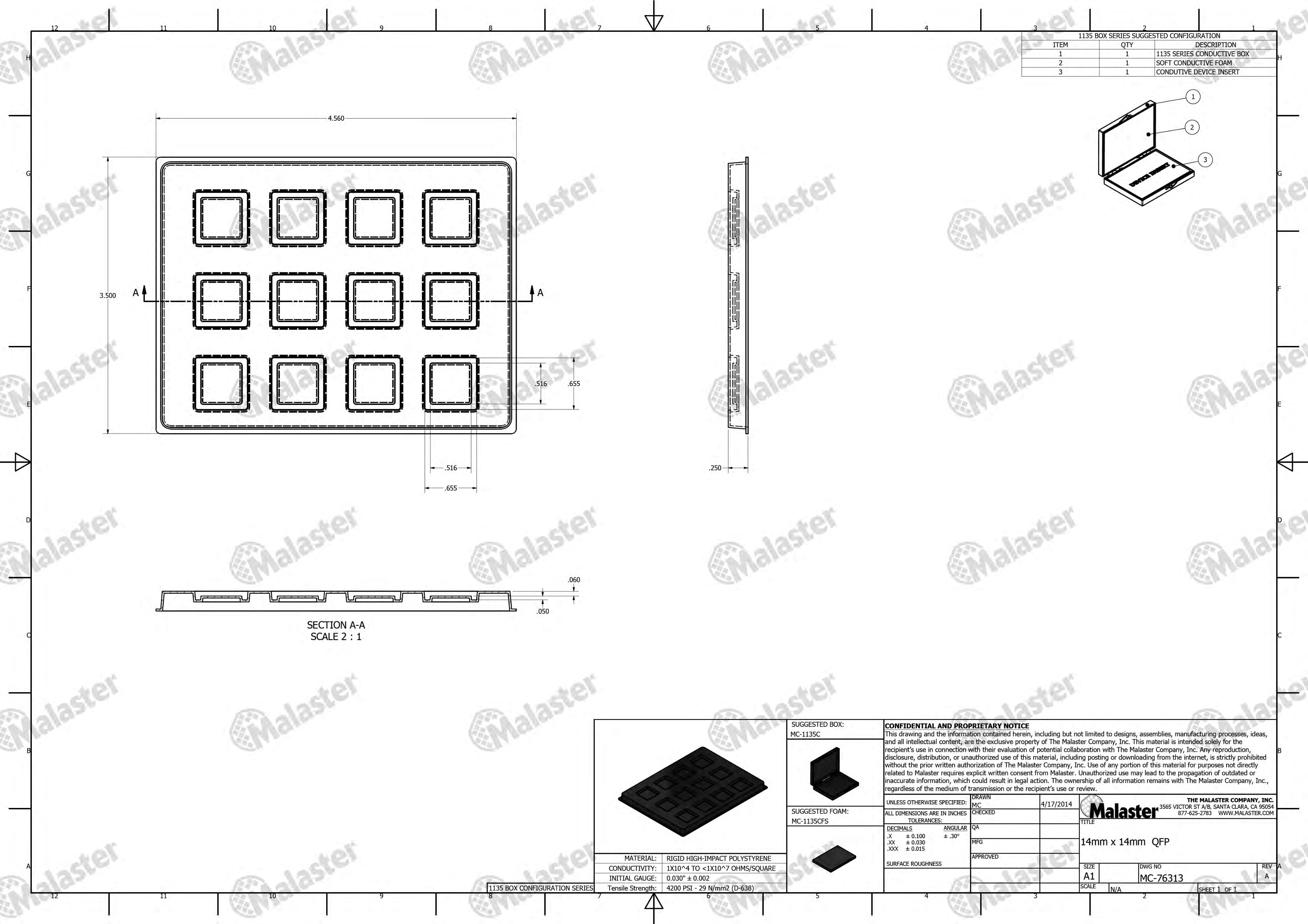 MC-76313 Conductive Tray Insert for 14mm x 14mm PQFP - Image 5