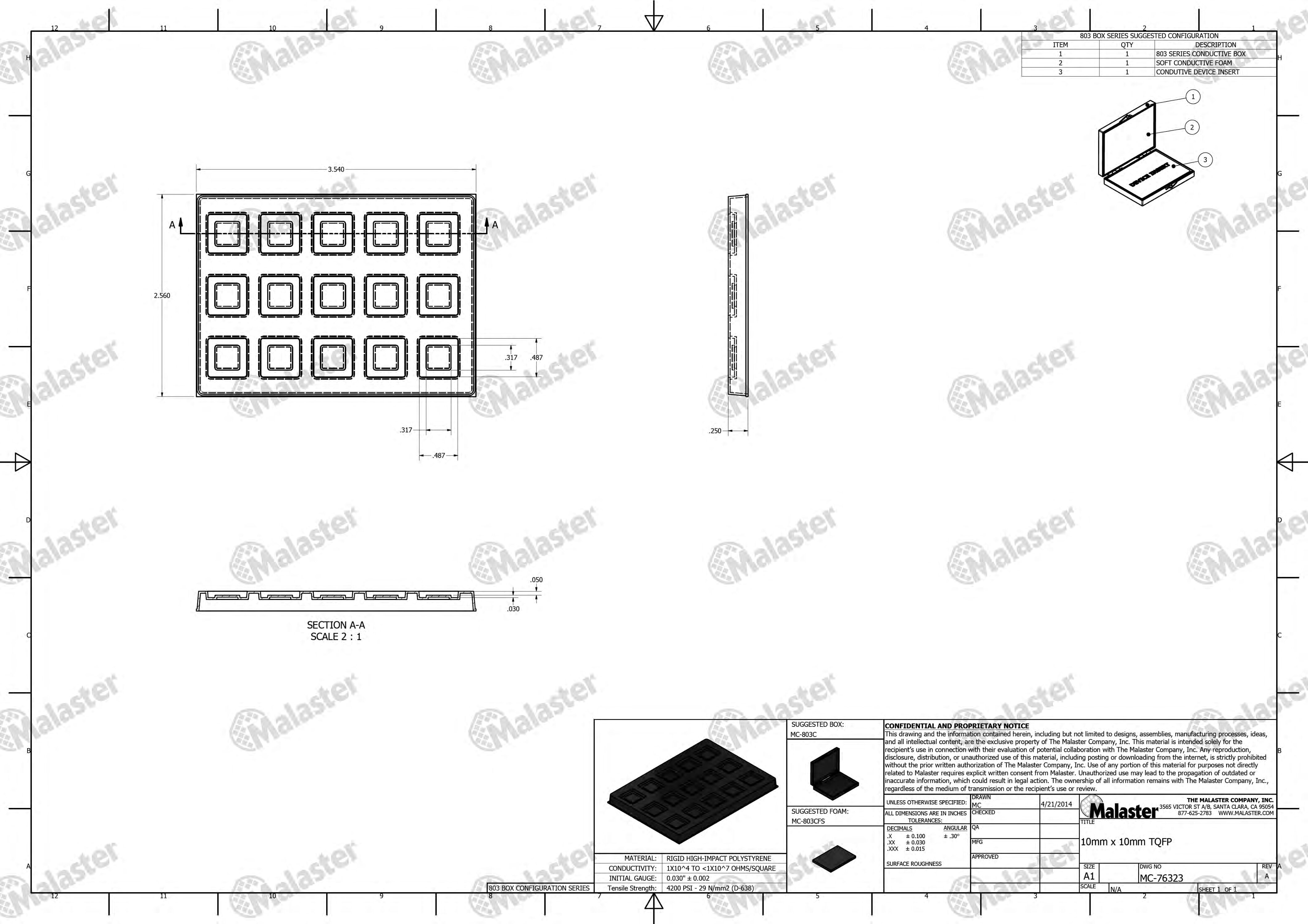 MC-76323 Conductive Tray Insert for 10mm x 10mm TQFP - Image 5