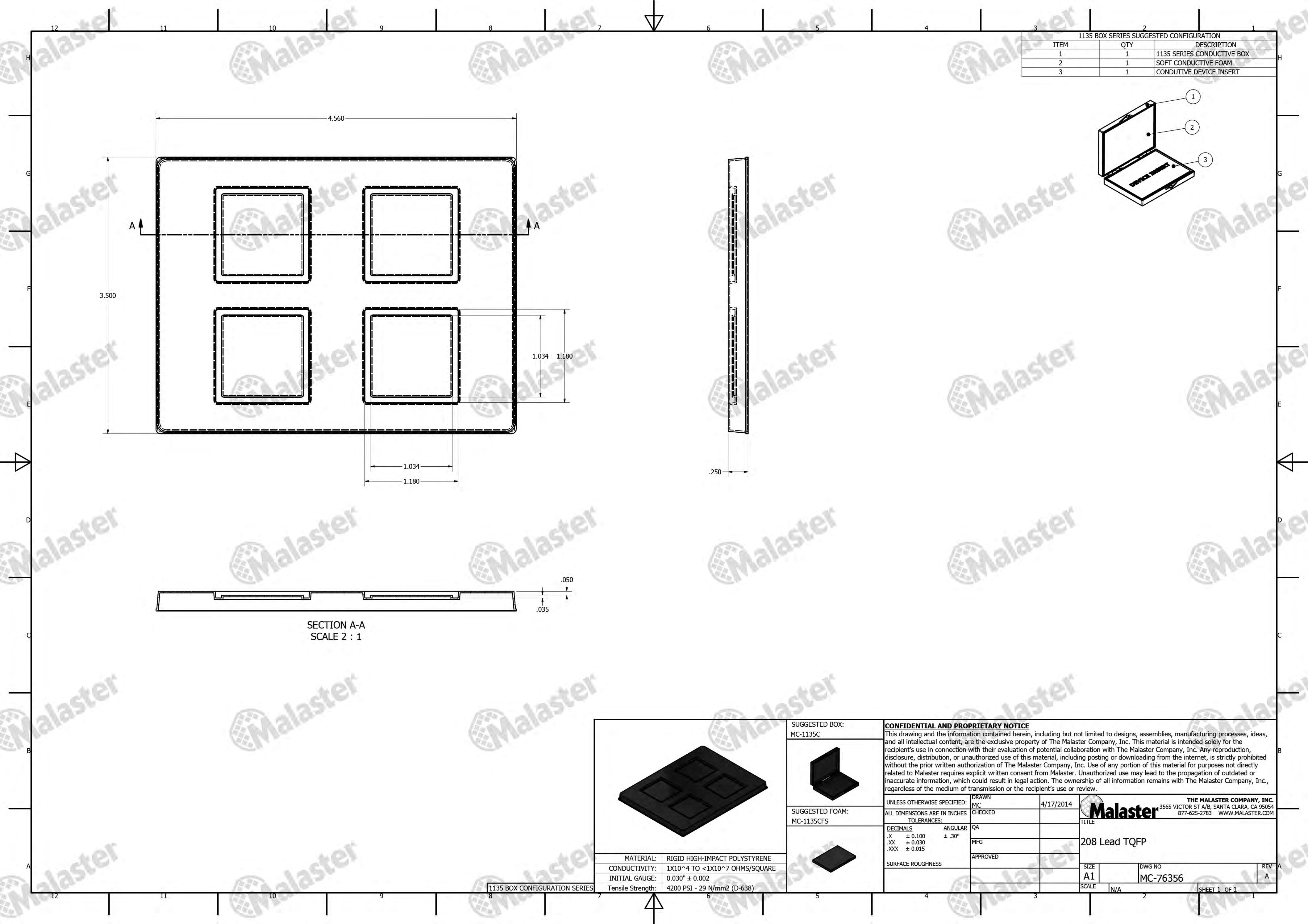 MC-76356 Conductive Tray Insert for 208 Lead TQFP - Image 5